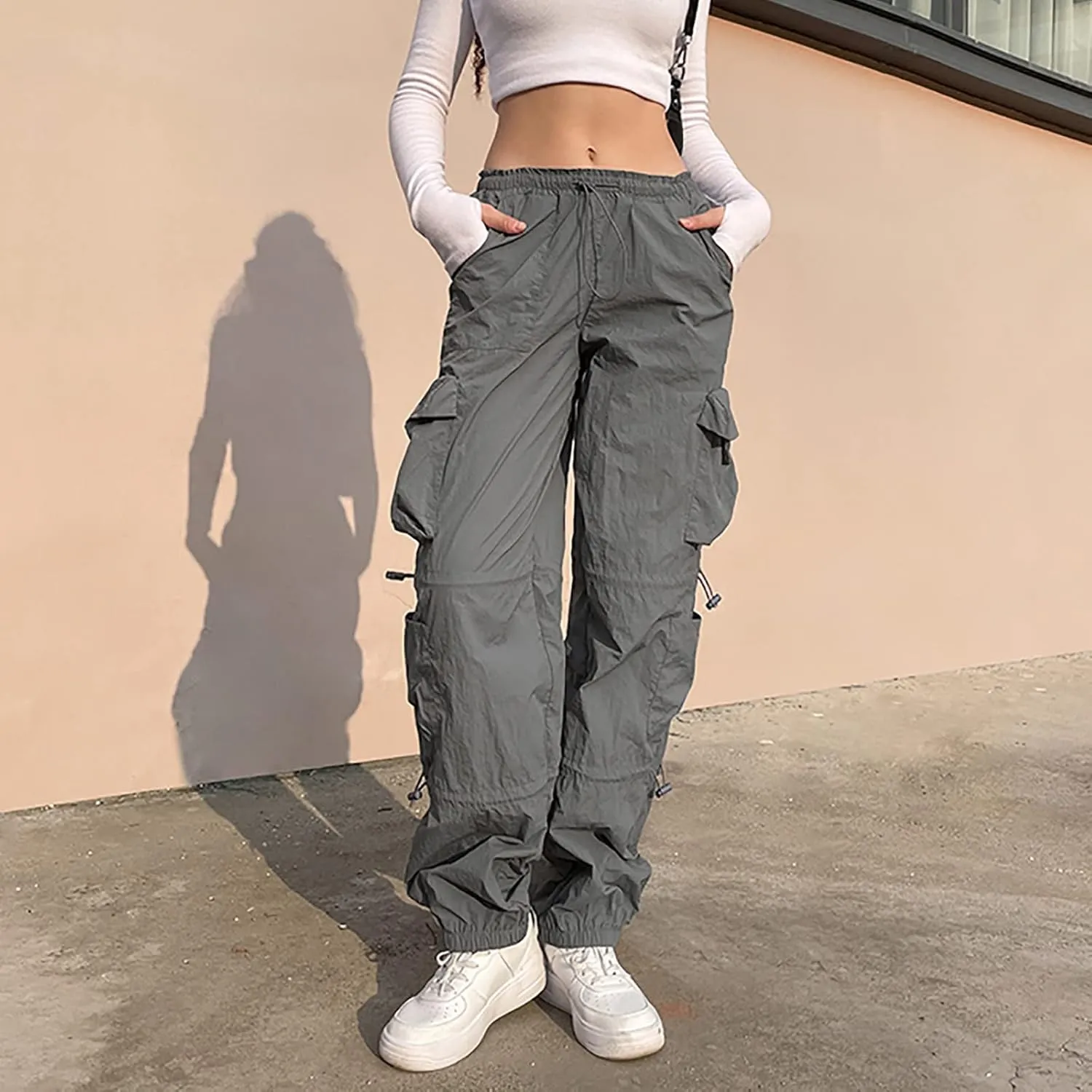 Travel Streetwear Baggy Stretchy Pants Clothes Black Pants High Waist Zipper Slim Drawstring Quick Dry Hiking Pants