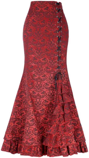 Victorian Pencil Skirt for Women Vintage Steampunk Lace up Tiered Ruffle Maxi Skirts High Waisted Long Mermaid Fishtail Skirt