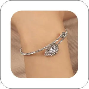 Vintage Multi-Layer Crystal Rhinestone Cuff Bracelet Sparkling Teardrop Crystals Open Cuff Wristlet Bridal Wedding Hand Accessories Prom Party Jewelry