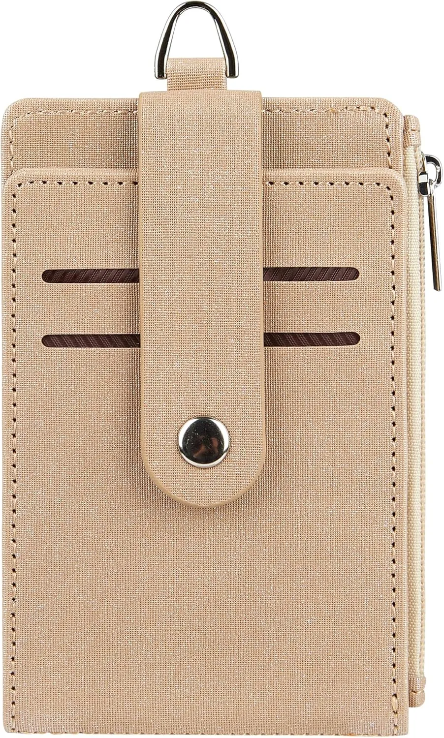 Women & Men Keychain Card Holder Case Zipper Slim Minimalist Front Pocket Wallet with 2 ID Window, Champagne Gold