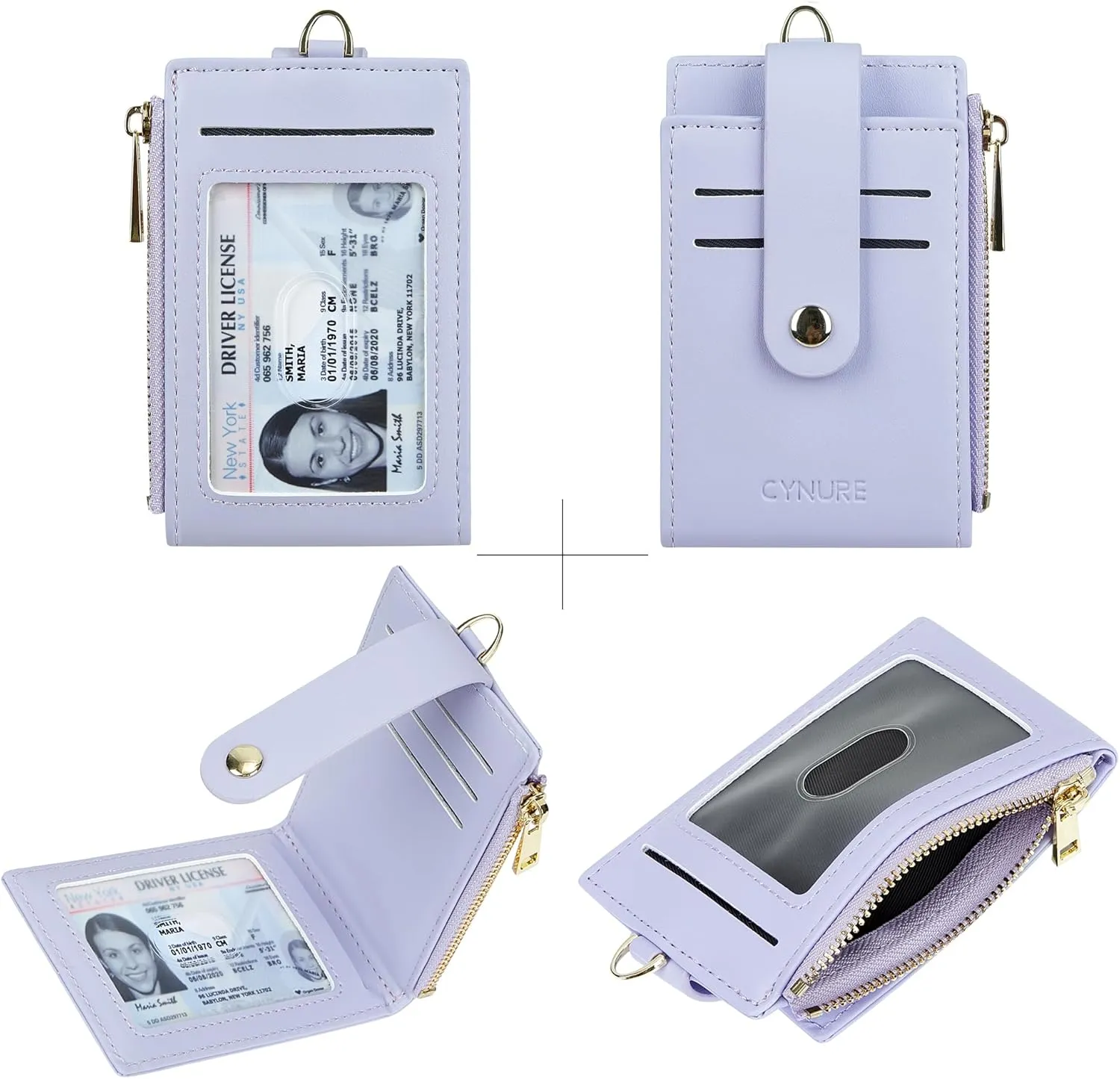 Women & Men Leather RFID Blocking Card Holder Slim Small Zipper Keychain Front Pocket Wallet with 2 ID Window,
