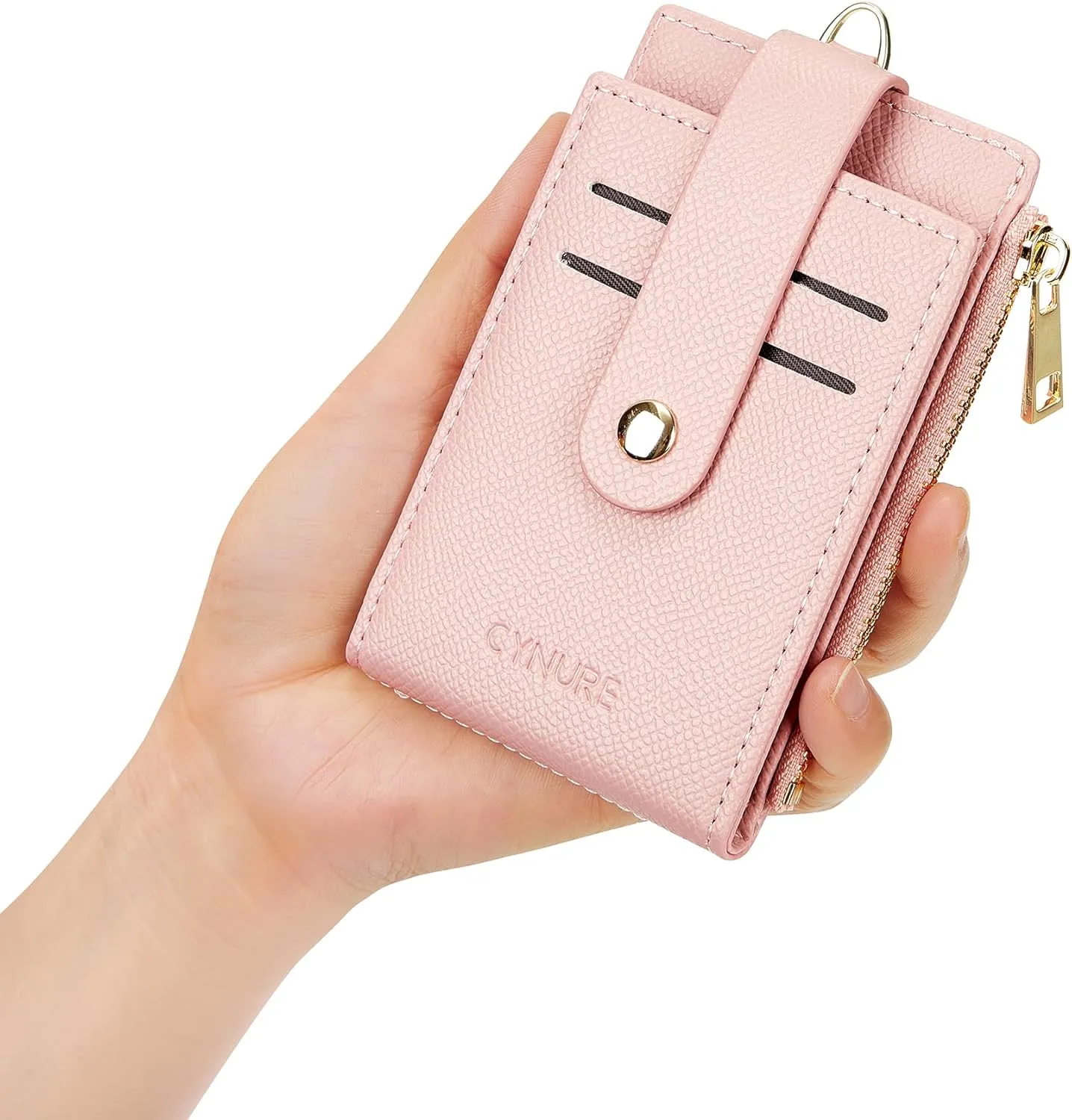 Women & Men Leather RFID Blocking Card Holder Slim Small Zipper Keychain Front Pocket Wallet with 2 ID Window,