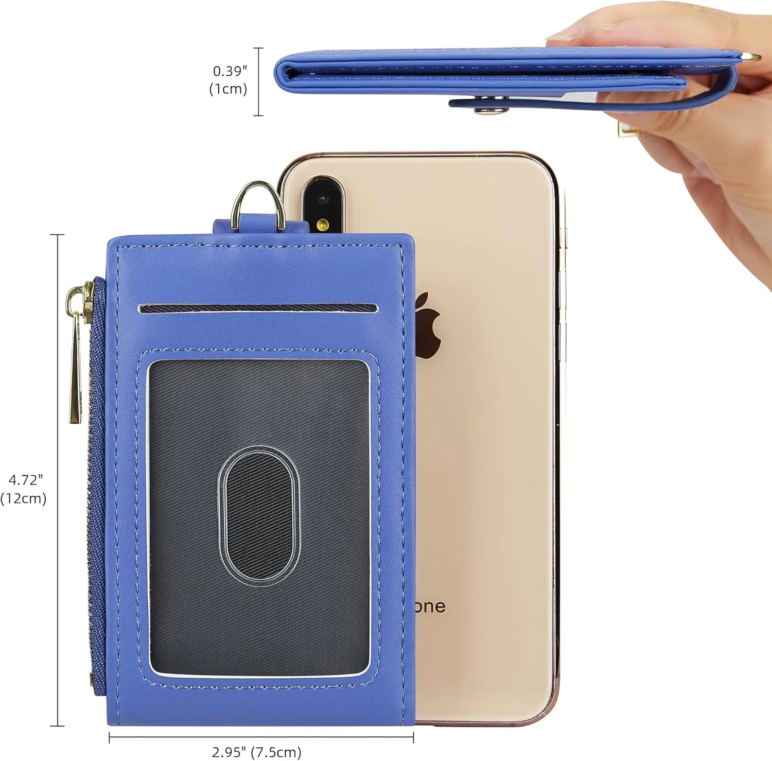 Women & Men Leather RFID Blocking Card Holder Slim Small Zipper Keychain Front Pocket Wallet with 2 ID Window,