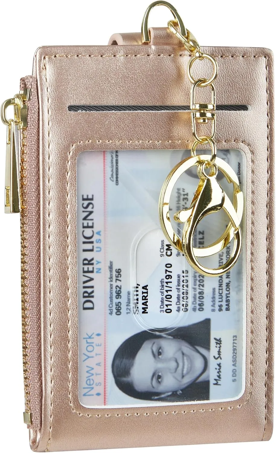 Women & Men Leather RFID Blocking Card Holder Slim Small Zipper Keychain Front Pocket Wallet with 2 ID Window,