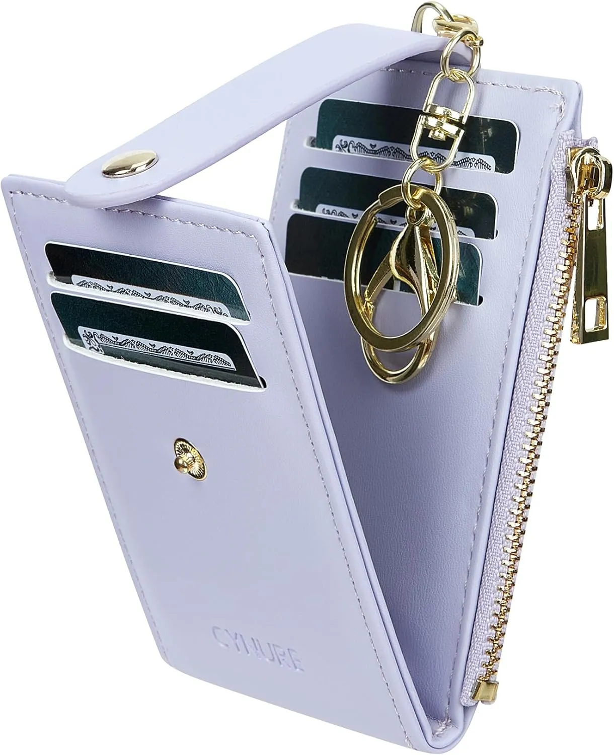 Women & Men Leather RFID Blocking Card Holder Slim Small Zipper Keychain Front Pocket Wallet with 2 ID Window,