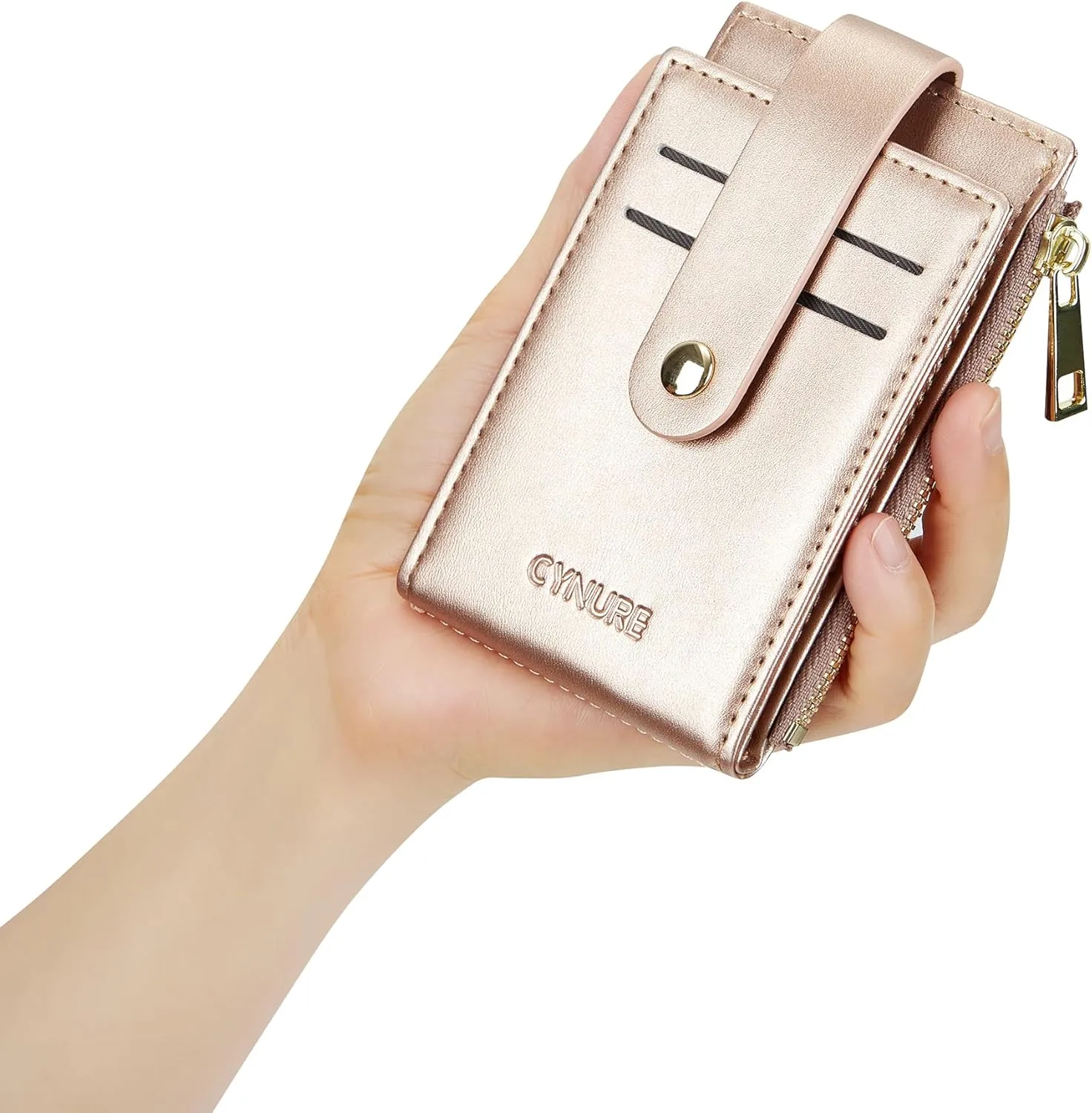 Women & Men Leather RFID Blocking Card Holder Slim Small Zipper Keychain Front Pocket Wallet with 2 ID Window,