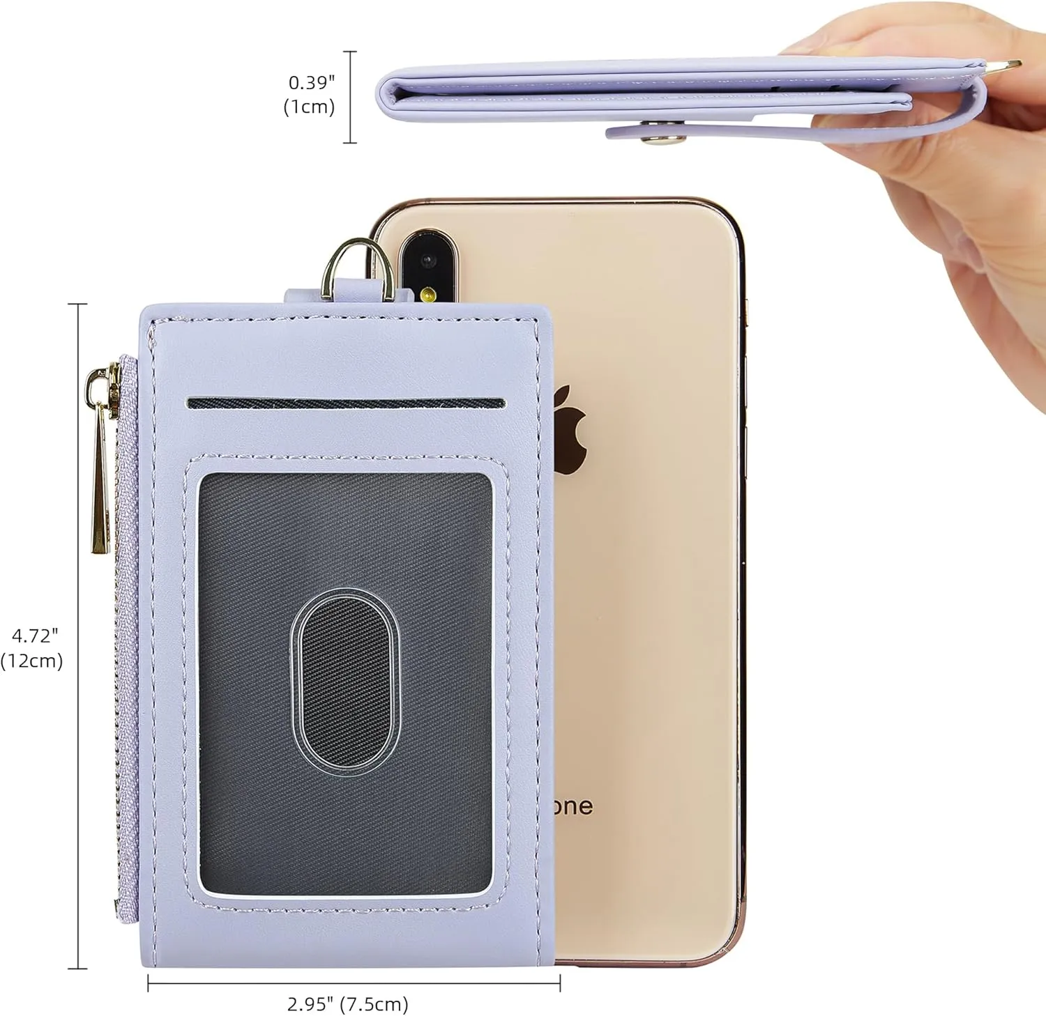 Women & Men Leather RFID Blocking Card Holder Slim Small Zipper Keychain Front Pocket Wallet with 2 ID Window,