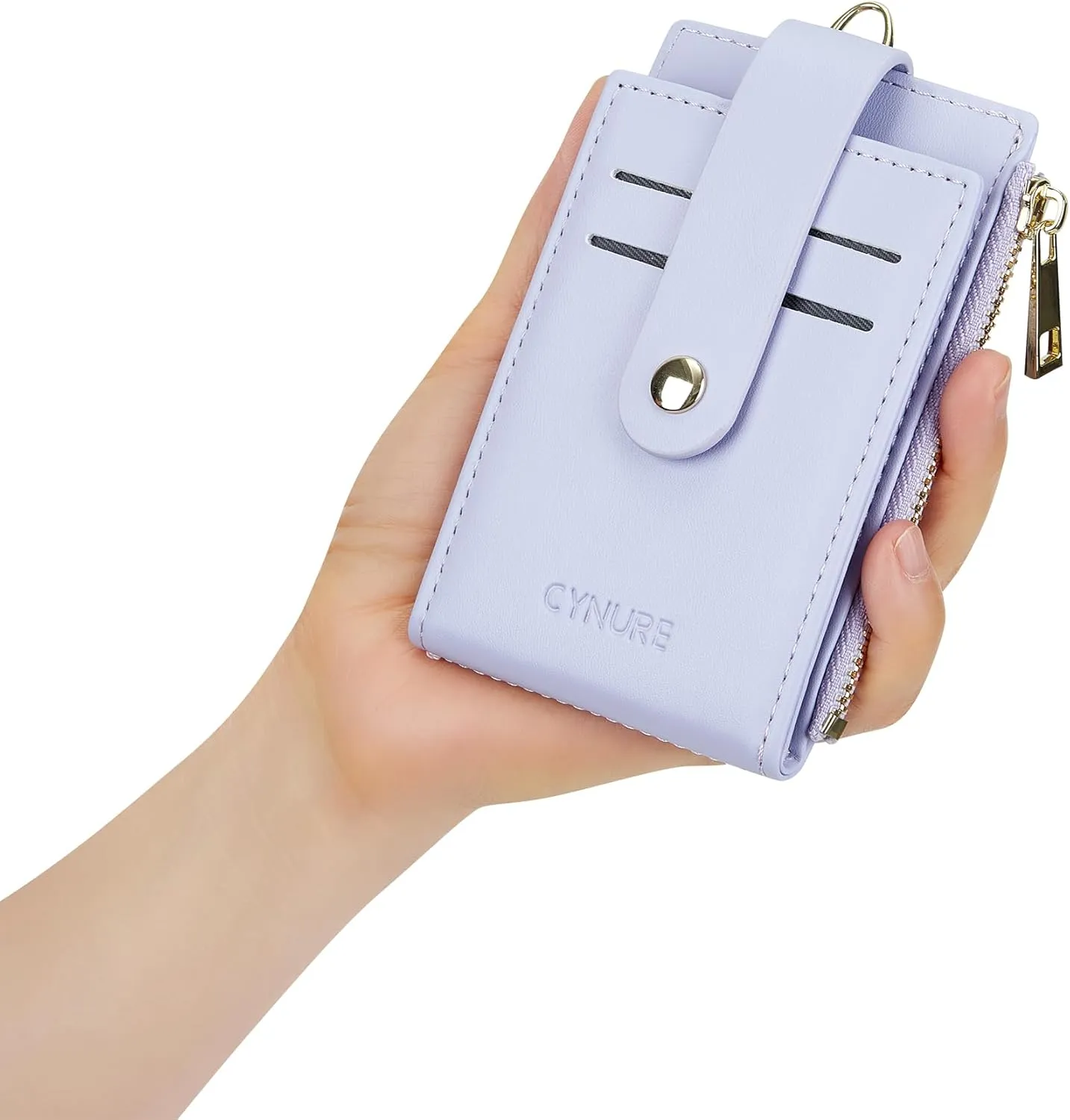Women & Men Leather RFID Blocking Card Holder Slim Small Zipper Keychain Front Pocket Wallet with 2 ID Window,