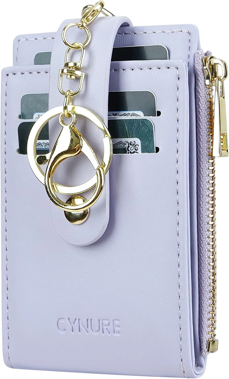 Women & Men Leather RFID Blocking Card Holder Slim Small Zipper Keychain Front Pocket Wallet with 2 ID Window,