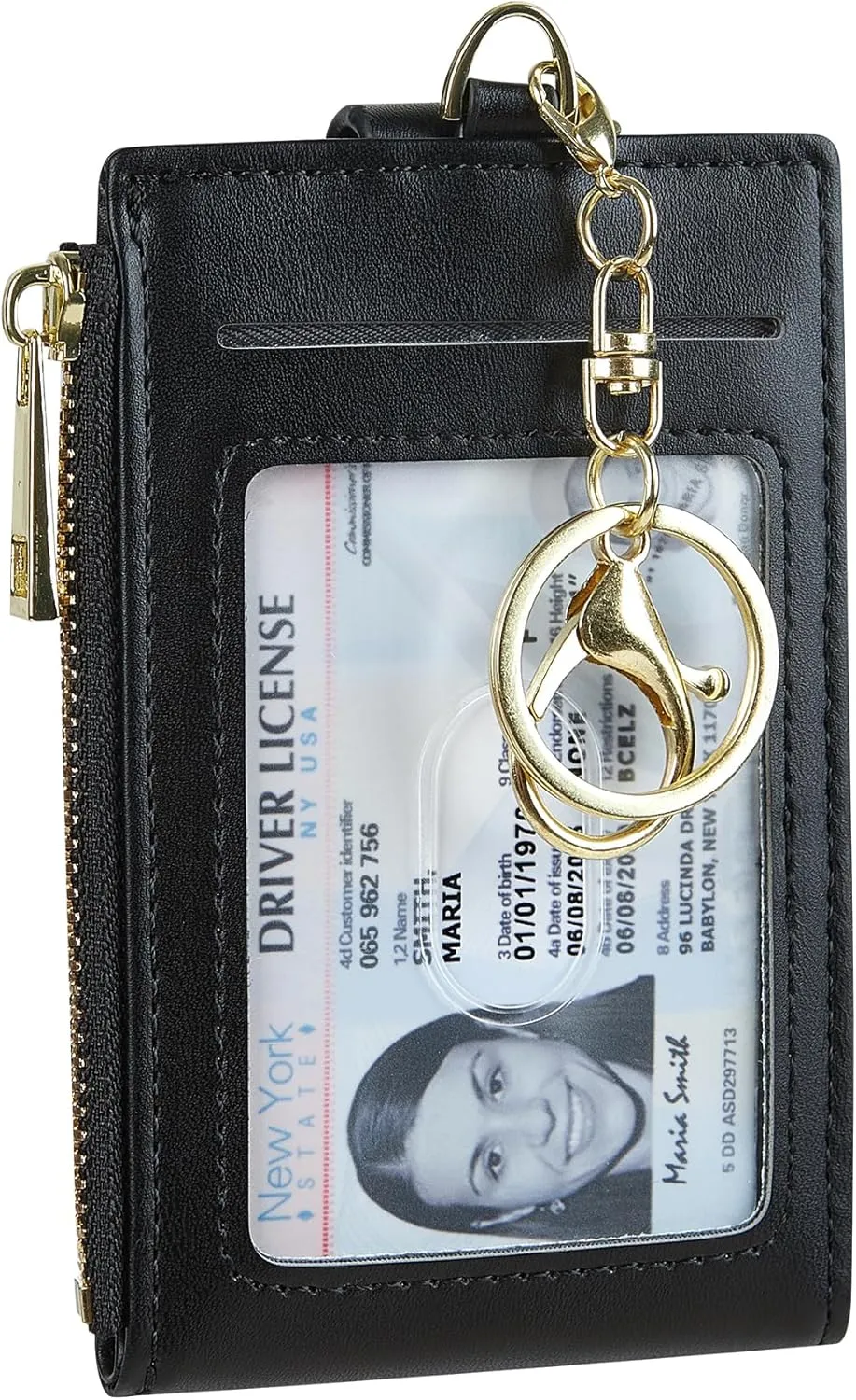 Women & Men Leather RFID Blocking Card Holder Slim Small Zipper Keychain Front Pocket Wallet with 2 ID Window,