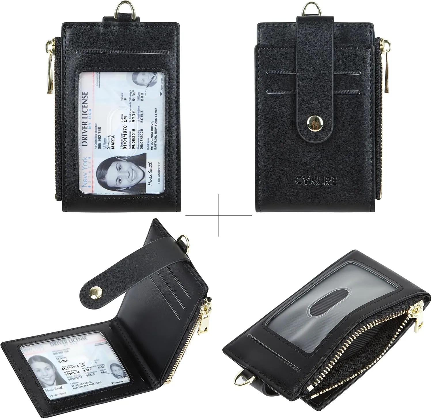 Women & Men Leather RFID Blocking Card Holder Slim Small Zipper Keychain Front Pocket Wallet with 2 ID Window,