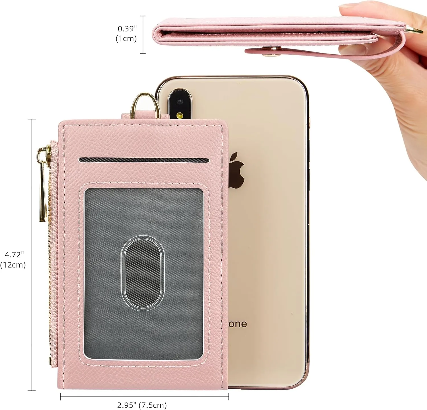 Women & Men Leather RFID Blocking Card Holder Slim Small Zipper Keychain Front Pocket Wallet with 2 ID Window,