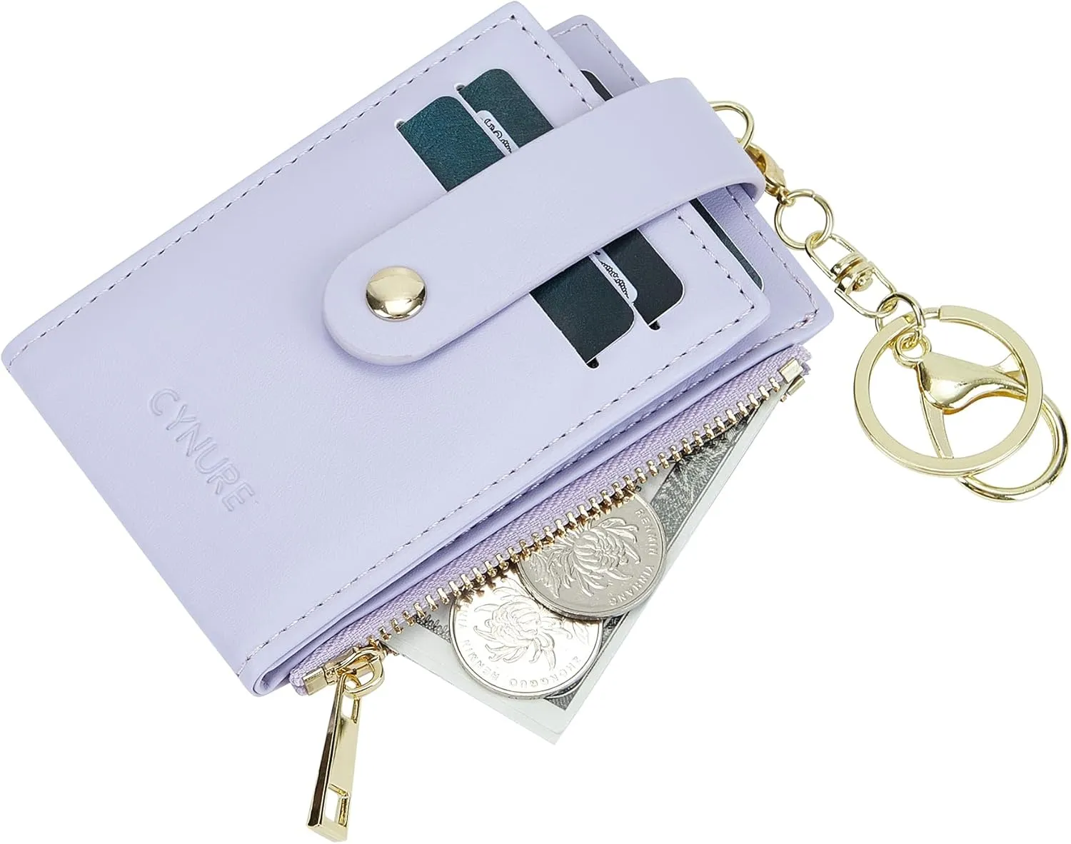 Women & Men Leather RFID Blocking Card Holder Slim Small Zipper Keychain Front Pocket Wallet with 2 ID Window,