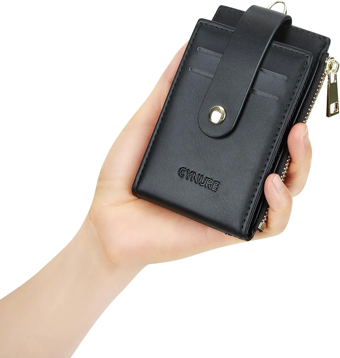 Women & Men Leather RFID Blocking Card Holder Slim Small Zipper Keychain Front Pocket Wallet with 2 ID Window,