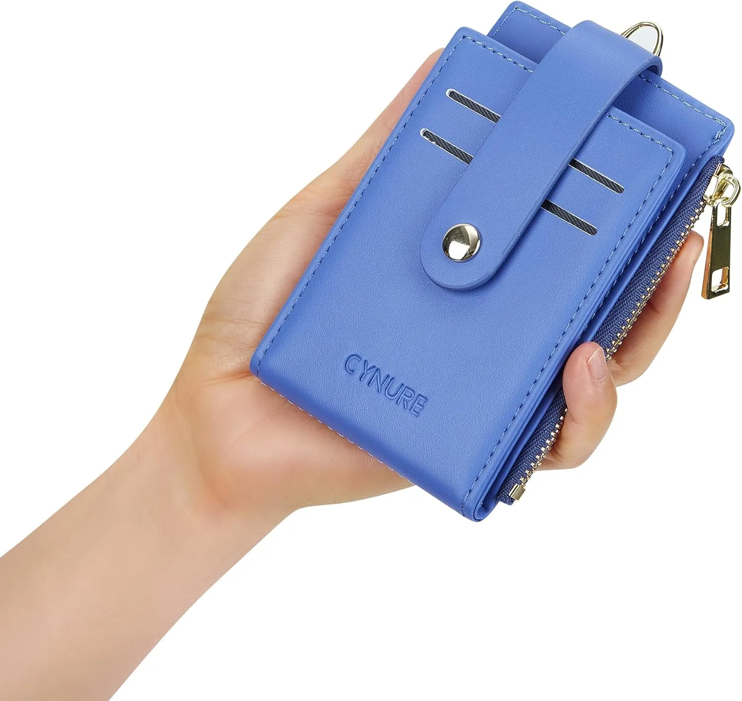 Women & Men Leather RFID Blocking Card Holder Slim Small Zipper Keychain Front Pocket Wallet with 2 ID Window,
