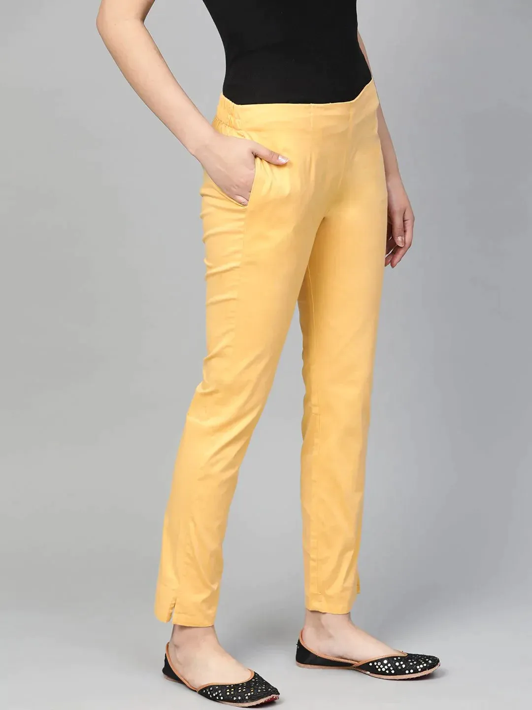 Women Beige Smart Slim Fit Solid Regular Trousers