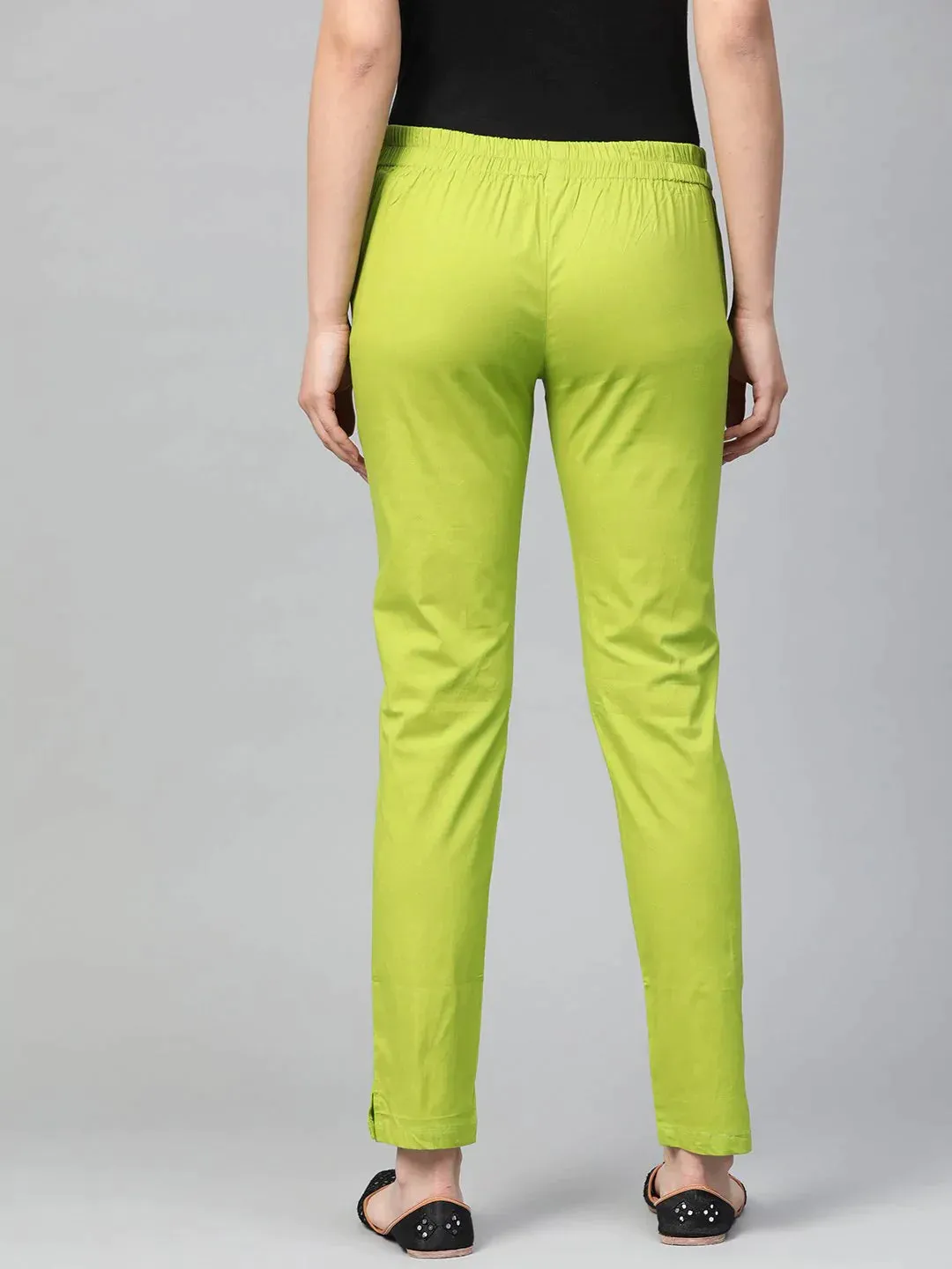 Women Green Smart Slim Fit Solid Regular Trousers