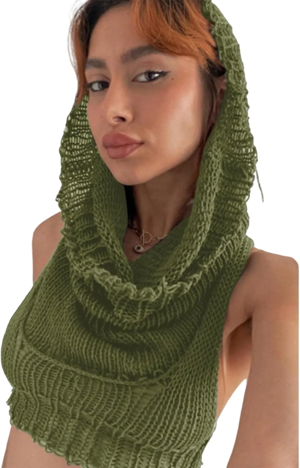 Women Knitted Hoodie Sweater Vest Sexy Sleeveless Hollow Out Hooded Crop Top Streetwear Rave Oufit