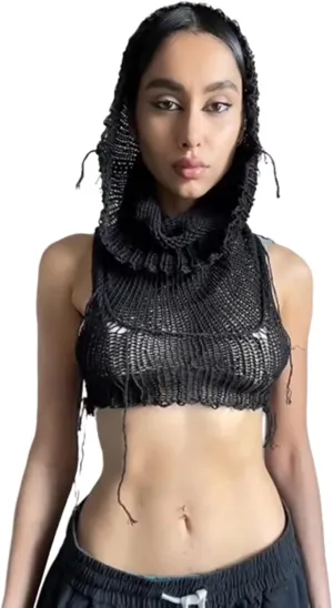 Women Knitted Hoodie Sweater Vest Sexy Sleeveless Hollow Out Hooded Crop Top Streetwear Rave Oufit