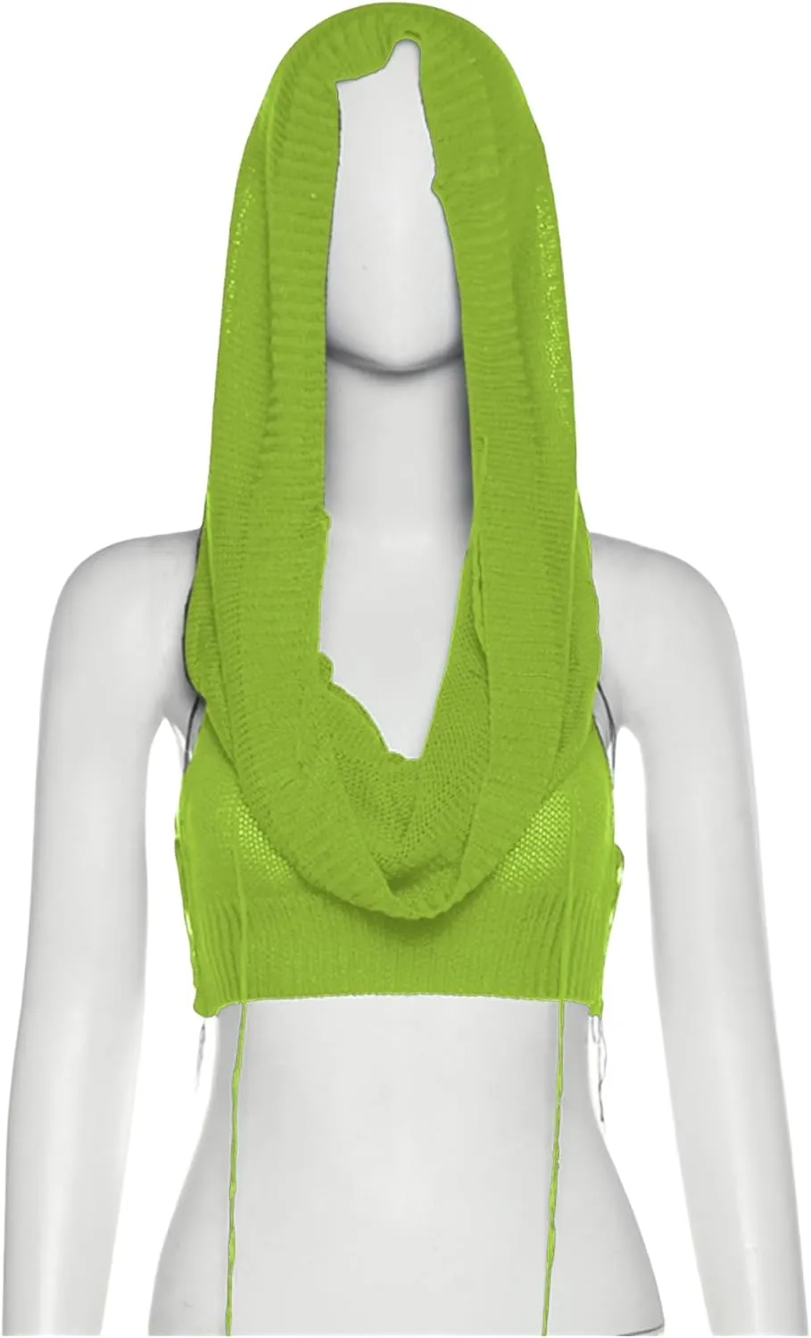 Women Knitted Hoodie Sweater Vest Sexy Sleeveless Hollow Out Hooded Crop Top Streetwear Rave Oufit