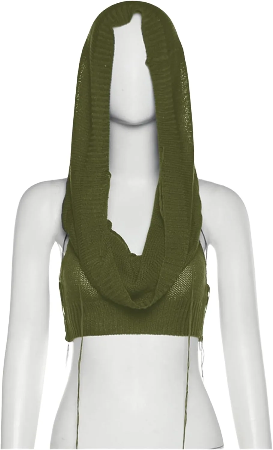 Women Knitted Hoodie Sweater Vest Sexy Sleeveless Hollow Out Hooded Crop Top Streetwear Rave Oufit