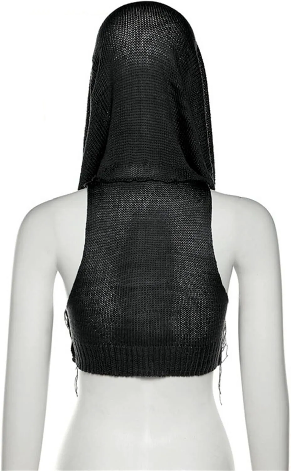 Women Knitted Hoodie Sweater Vest Sexy Sleeveless Hollow Out Hooded Crop Top Streetwear Rave Oufit
