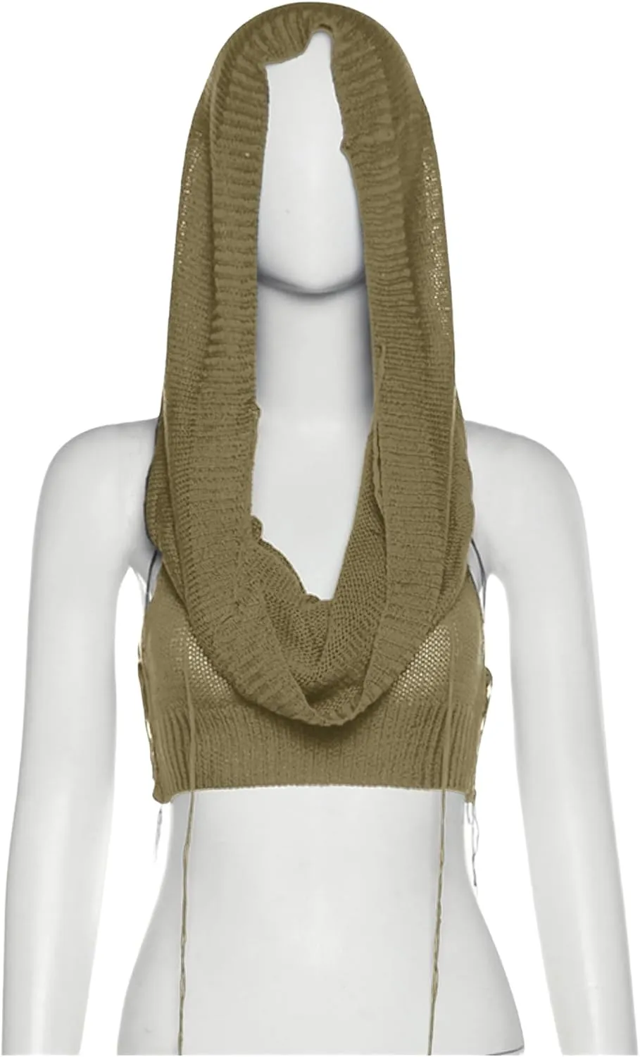 Women Knitted Hoodie Sweater Vest Sexy Sleeveless Hollow Out Hooded Crop Top Streetwear Rave Oufit