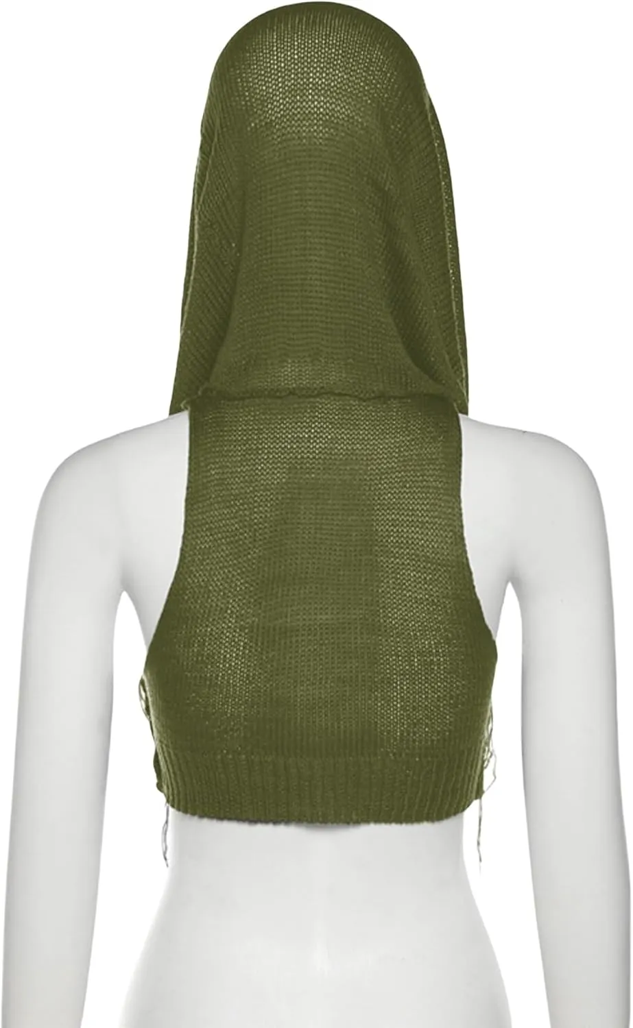 Women Knitted Hoodie Sweater Vest Sexy Sleeveless Hollow Out Hooded Crop Top Streetwear Rave Oufit