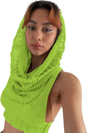 Women Knitted Hoodie Sweater Vest Sexy Sleeveless Hollow Out Hooded Crop Top Streetwear Rave Oufit