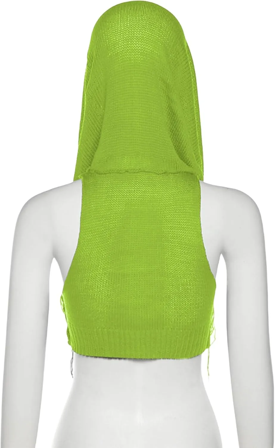 Women Knitted Hoodie Sweater Vest Sexy Sleeveless Hollow Out Hooded Crop Top Streetwear Rave Oufit