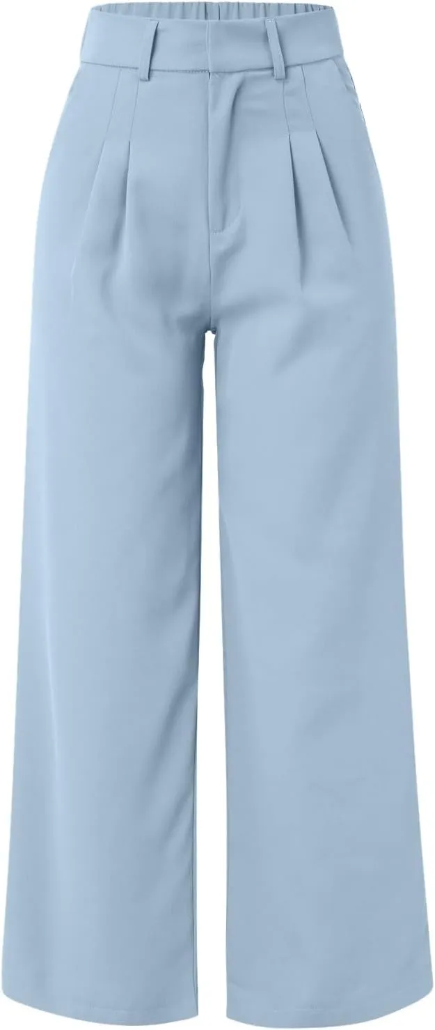 Women Linen Blend Summer Comfy Palazzo Pants Low Waist Wide Leg Loose Fit Palazzo Pants Work Business