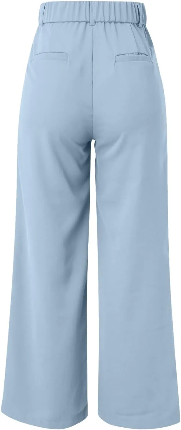 Women Linen Blend Summer Comfy Palazzo Pants Low Waist Wide Leg Loose Fit Palazzo Pants Work Business