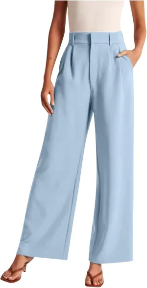 Women Linen Blend Summer Comfy Palazzo Pants Low Waist Wide Leg Loose Fit Palazzo Pants Work Business