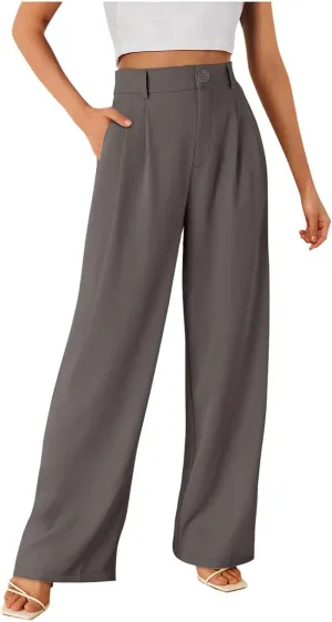 Women Linen Blend Summer Cropped Palazzo Lounge Pants Elastic Waisted Lounge Pants Slim-Fit Trousers Office