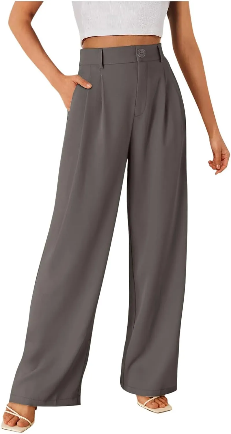 Women Linen Blend Summer Cropped Palazzo Lounge Pants Elastic Waisted Lounge Pants Slim-Fit Trousers Office