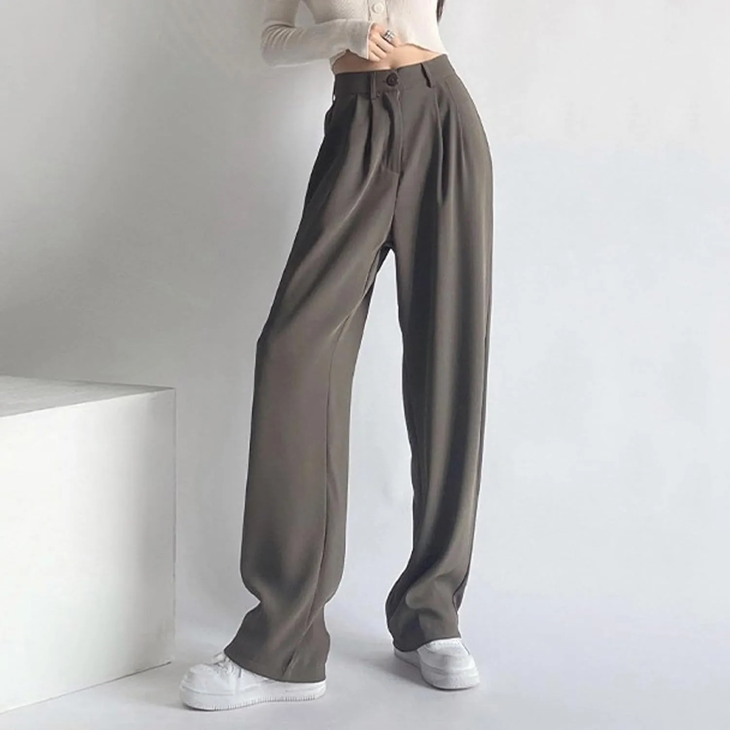 Women Linen Blend Summer Cropped Palazzo Lounge Pants Elastic Waisted Lounge Pants Slim-Fit Trousers Office