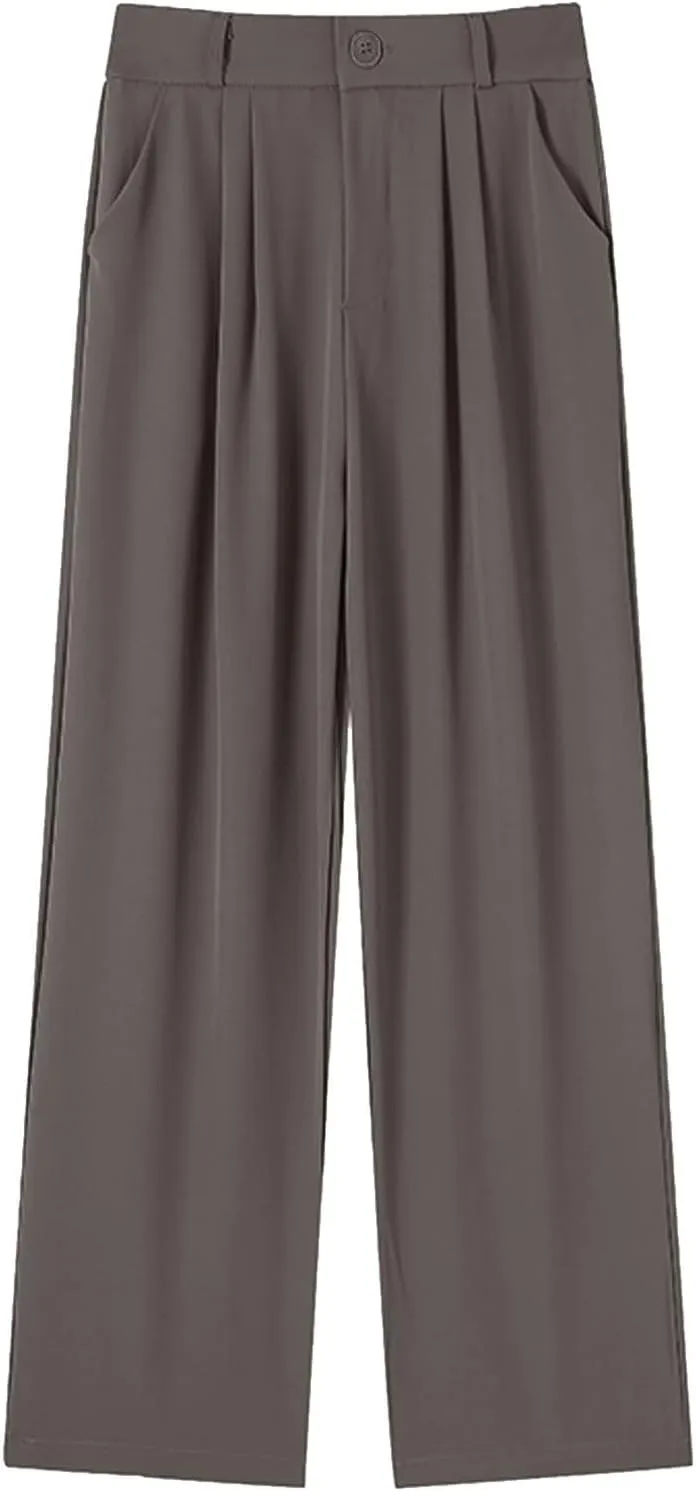 Women Linen Blend Summer Cropped Palazzo Lounge Pants Elastic Waisted Lounge Pants Slim-Fit Trousers Office