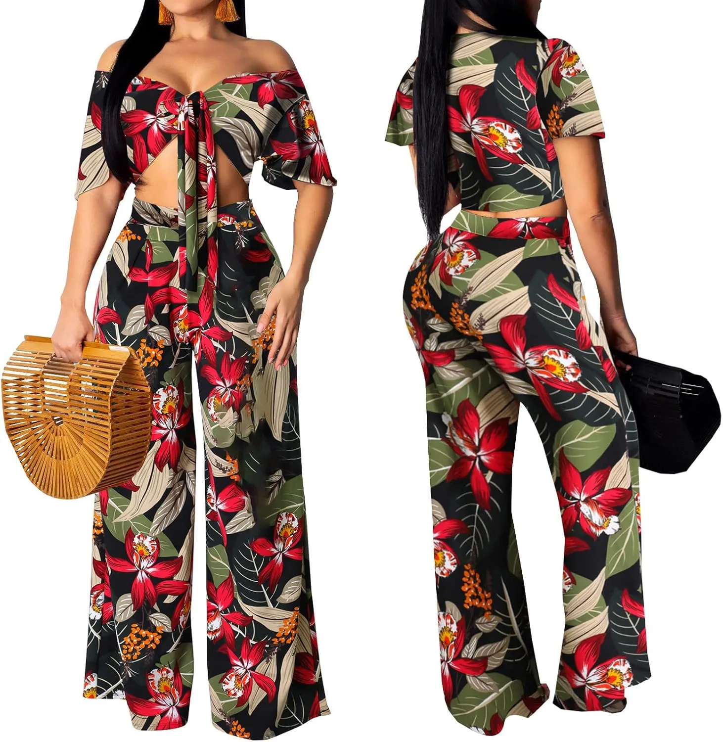 Women Sexy Swimsuit And Cover Up Set Wide Leg Jumpsuit Spaghetti Strap Top Long Pants Summer Beach Sets