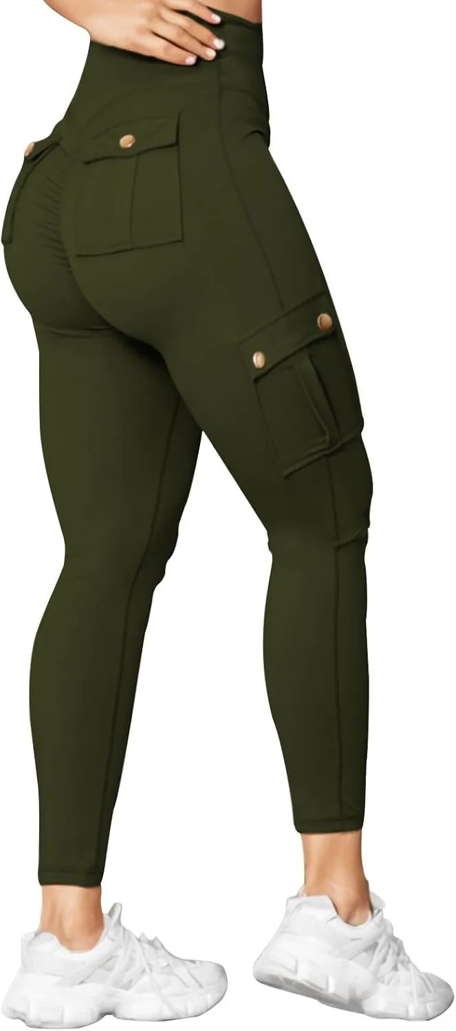 Womens Cargo Leggings High Waist Tummy Control Workout Yoga Pants Slim Fit Stretch Cargo Pants with Pockets 2025