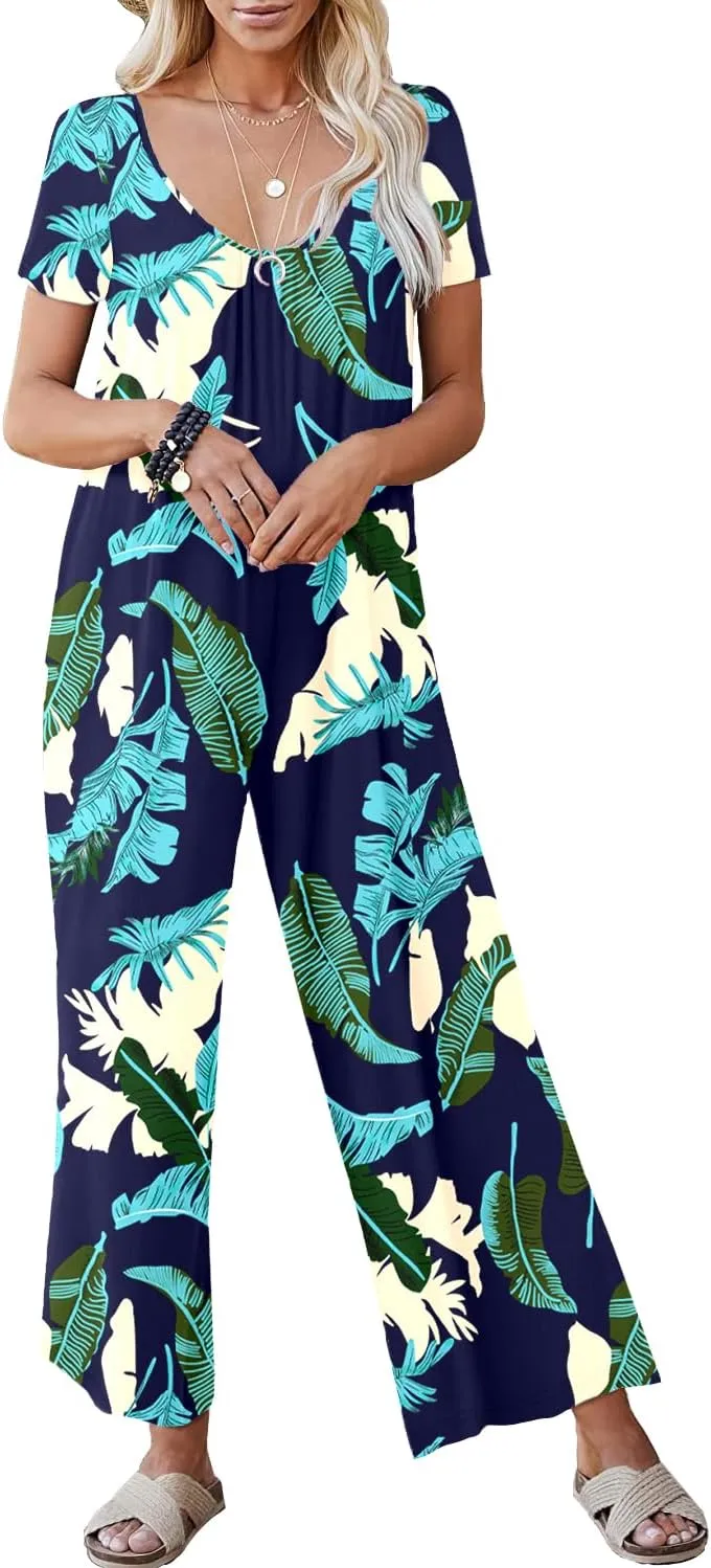Womens Casual Jumpsuits One Piece Loose Stretchy Long Sleeve Fall Jumpsuit Wide Leg Long Pants Rompers with Pockets
