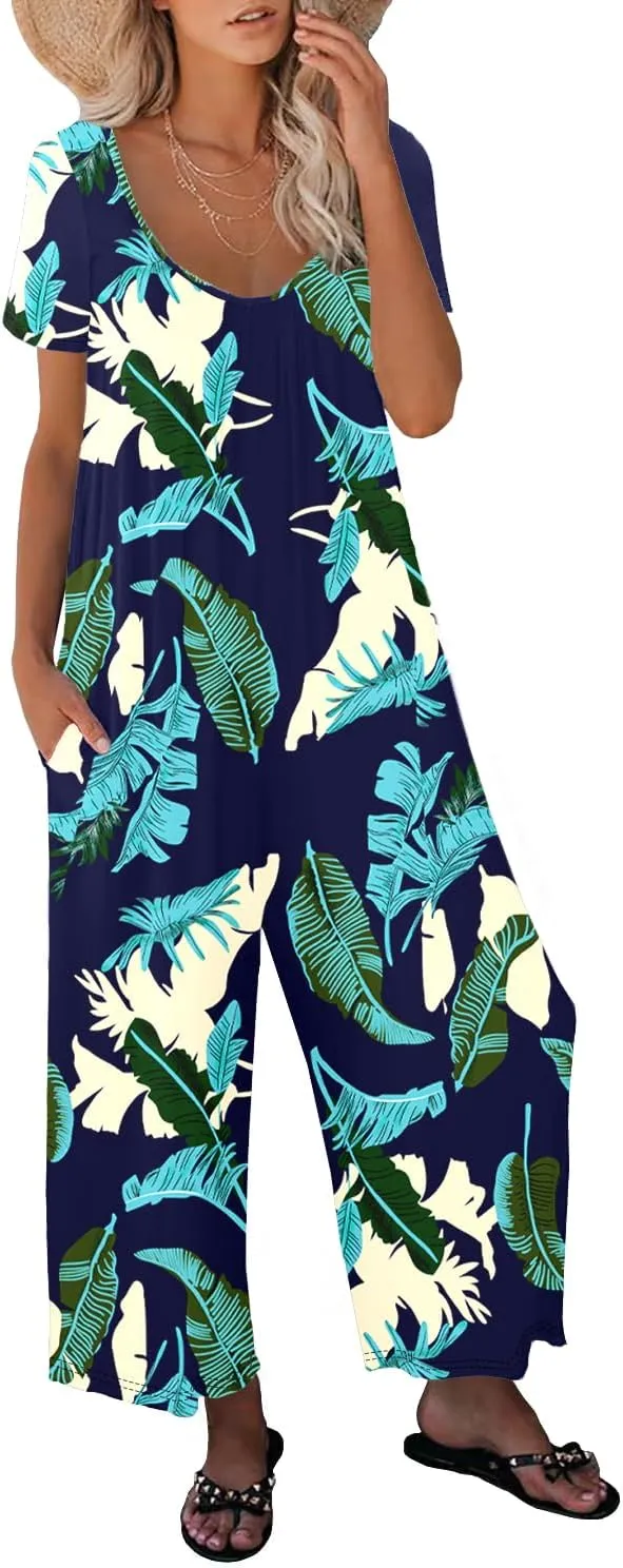 Womens Casual Jumpsuits One Piece Loose Stretchy Long Sleeve Fall Jumpsuit Wide Leg Long Pants Rompers with Pockets