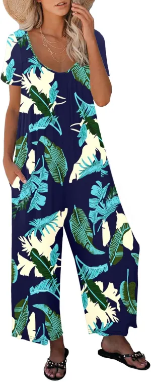 Womens Casual Jumpsuits One Piece Loose Stretchy Long Sleeve Fall Jumpsuit Wide Leg Long Pants Rompers with Pockets