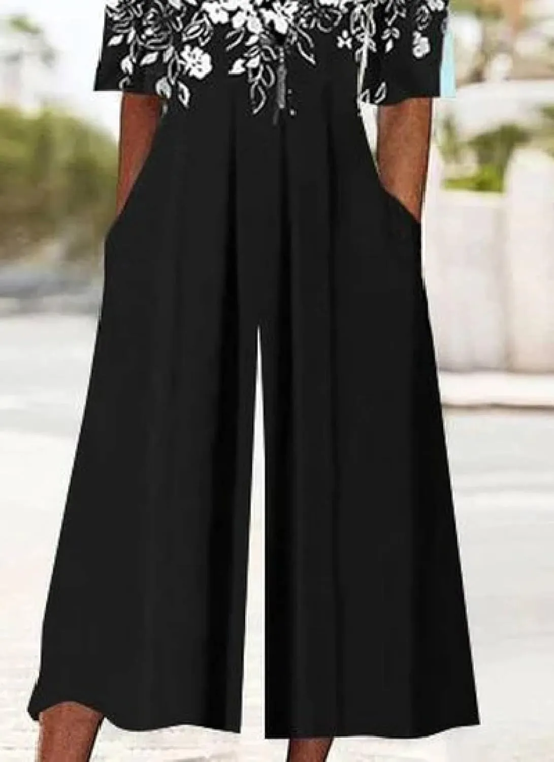 Women's Casual Loose Floral Print 2025 Jumpsuits Short Sleeve Printed Wide Leg Long Pant Rompers With Side Pockets