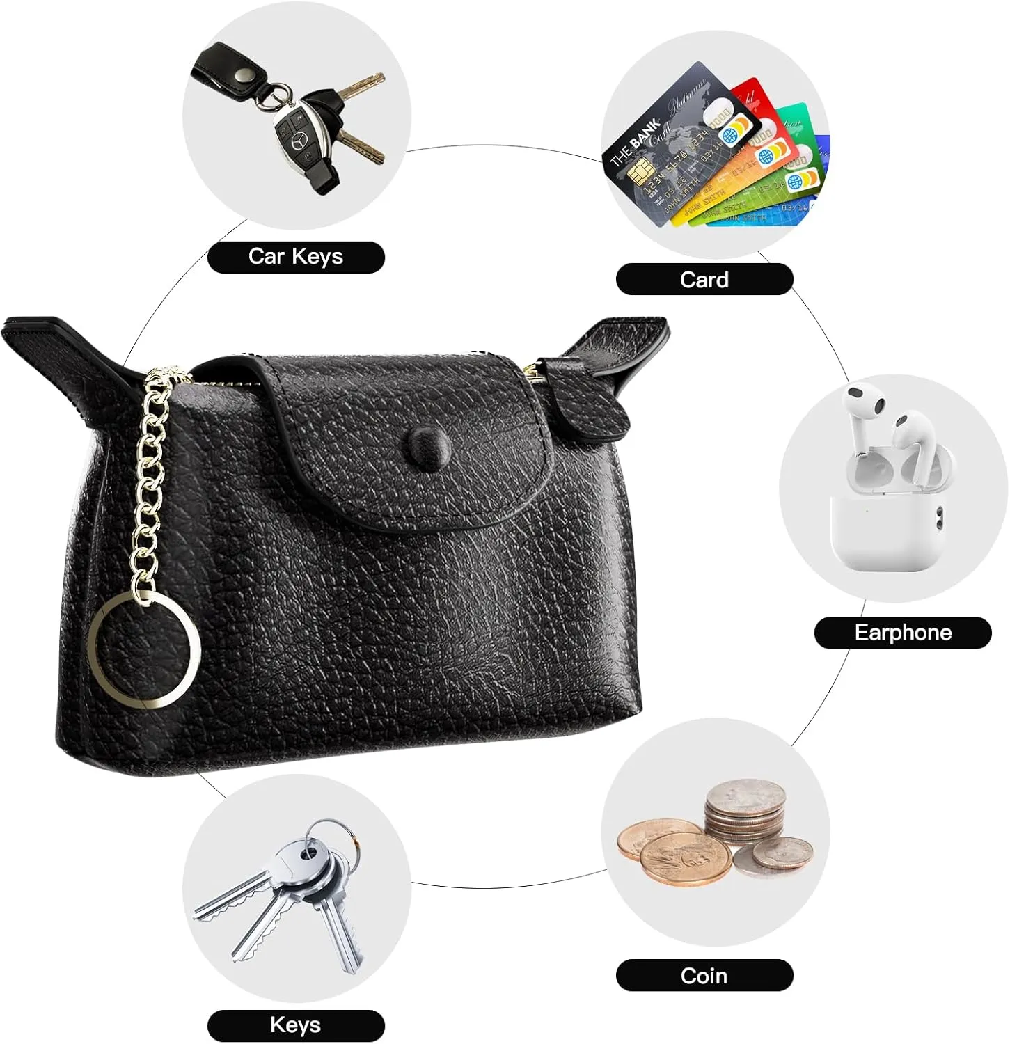 Women's Coin Purse with KeyChain, Mini Bag with Zipper - Wristlet Wallets for Men & Women