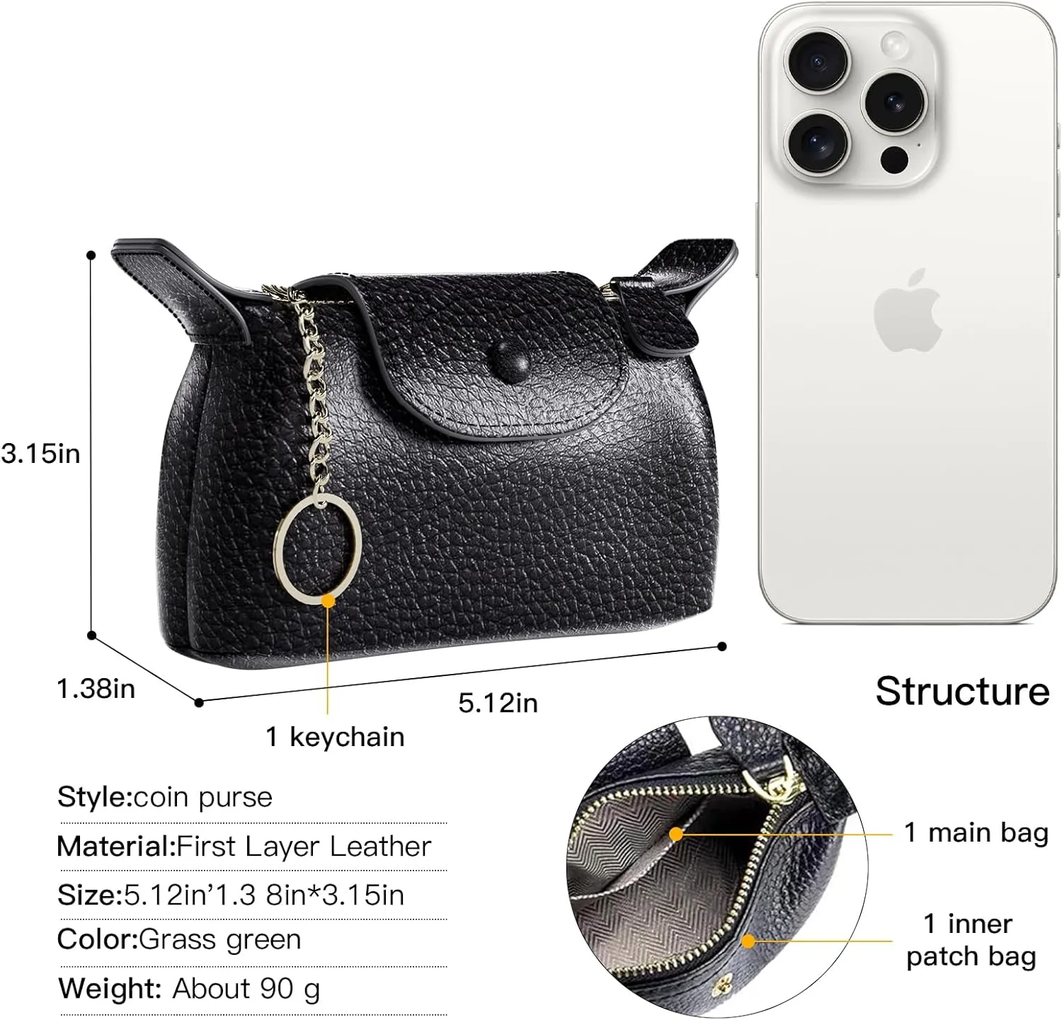 Women's Coin Purse with KeyChain, Mini Bag with Zipper - Wristlet Wallets for Men & Women