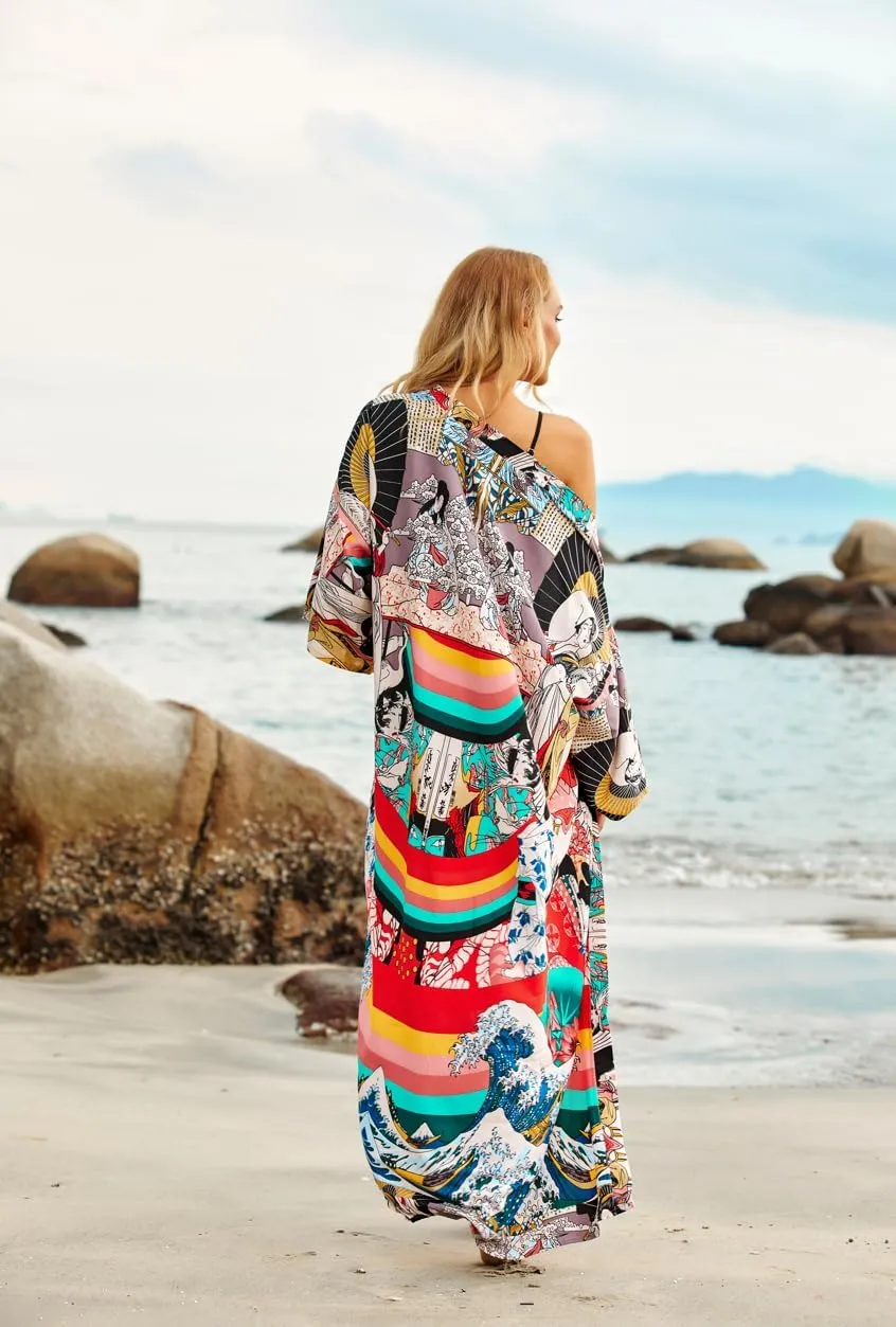 Women's Fashion Geometry Print Cover ups Tunic Kimono Cardigan Shawl