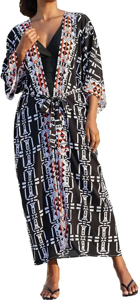 Women's Fashion Geometry Print Cover ups Tunic Kimono Cardigan Shawl