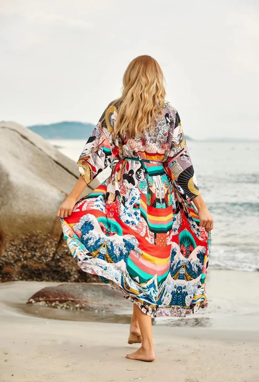 Women's Fashion Geometry Print Cover ups Tunic Kimono Cardigan Shawl