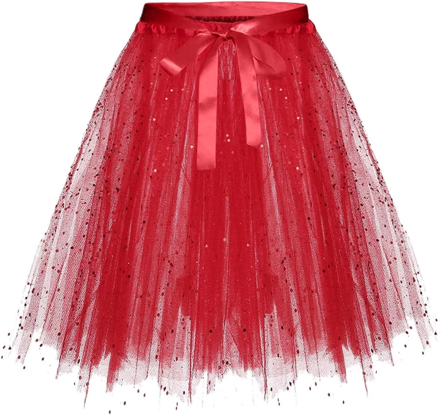 Womens Fashion Solid Lace Up Bow Puffy Skirt Tulle Bubble A Line Fairy Skirts Carnival Party Sequin Performance Skirt