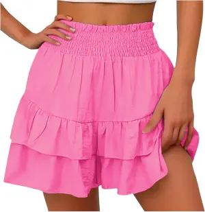 Women's Flowy Skorts Summer Cute Ruffle Layered High Waist Golf Skorts Trendy Tennis Gym Workout Casual Mini Skirts